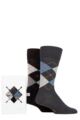 Mens 2 Pair Burlington Argyle Gift Boxed Cotton Socks - Black / Grey