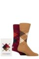 Mens 2 Pair Burlington Argyle Gift Boxed Cotton Socks - Burgundy / Tan