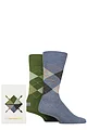 Mens 2 Pair Burlington Argyle Gift Boxed Cotton Socks - Blue / Green