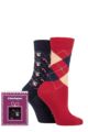 Ladies 2 Pair Burlington Christmas Gift Boxed Socks - Navy