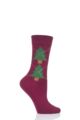Ladies 1 Pair Burlington Christmas Tree Argyle Cotton Socks - Red