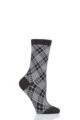 Ladies 1 Pair Burlington Ladywell Rhomb Argyle Shiny Socks - Black
