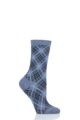 Ladies 1 Pair Burlington Ladywell Rhomb Argyle Shiny Socks - Blue