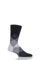 Mens 1 Pair Burlington Clyde Cotton All Over Blend Argyle Socks - Blacks