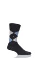 Mens 1 Pair Burlington King Argyle Cotton Socks - Black / Denim / Grey