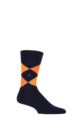 Mens 1 Pair Burlington King Argyle Cotton Socks - Navy / Orange