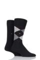 Mens 2 Pair Burlington Everyday Plain and Argyle Cotton Socks - Black