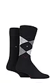 Mens 2 Pair Burlington Everyday Plain and Argyle Cotton Socks - Black