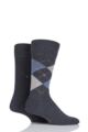 Mens 2 Pair Burlington Everyday Plain and Argyle Cotton Socks - Charcoal