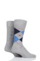 Mens 2 Pair Burlington Everyday Plain and Argyle Cotton Socks - Grey
