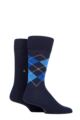 Mens 2 Pair Burlington Everyday Plain and Argyle Cotton Socks - Navy