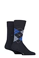 Mens 2 Pair Burlington Everyday Plain and Argyle Cotton Socks - Navy