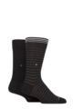 Mens 2 Pair Burlington Stripe Cotton Socks - Black
