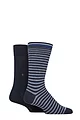 Mens 2 Pair Burlington Stripe Cotton Socks - Marine