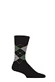 Mens 1 Pair Burlington King Argyle Cotton Socks - Black / Green