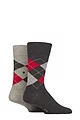 Mens 2 Pair Burlington Argyle Cotton Socks - Grey Melange