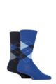 Mens 2 Pair Burlington Argyle Cotton Socks - Deep Blue