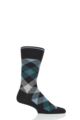 Mens 1 Pair Burlington Newcastle Virgin Wool Tartan Socks - Black / Teal