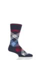 Mens 1 Pair Burlington Newcastle Virgin Wool Tartan Socks - Dark Blue