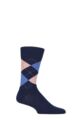 Mens 1 Pair Burlington Edinburgh Virgin Wool Argyle Socks - Navy Blue