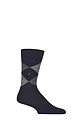 Mens 1 Pair Burlington Edinburgh Virgin Wool Argyle Socks - Navy Grey