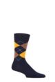 Mens 1 Pair Burlington Edinburgh Virgin Wool Argyle Socks - Navy / Yellows