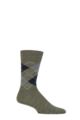 Mens 1 Pair Burlington Edinburgh Virgin Wool Argyle Socks - Green / Grey Melange