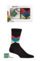 Mens 1 Pair Burlington Rubiks Cube Argyle Gift Boxed Cotton Socks with Keyring - Argyle