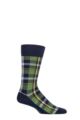 Mens 1 Pair Burlington Heritage Check Cotton Socks - Navy / Green