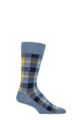 Mens 1 Pair Burlington Heritage Check Cotton Socks - Blue / Yellow