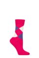 Ladies 1 Pair Burlington Queen Argyle Cotton Socks - Hot Pink