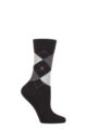 Ladies 1 Pair Burlington Queen Argyle Cotton Socks - Black / Grey