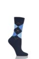 Ladies 1 Pair Burlington Queen Argyle Cotton Socks - Navy / Blue