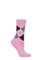 Ladies 1 Pair Burlington Queen Argyle Cotton Socks - Pink / Blue