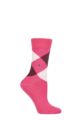 Ladies 1 Pair Burlington Queen Argyle Cotton Socks - Pink