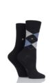Ladies 2 Pair Burlington Everyday Mix Plain and Argyle Cotton Socks - Black