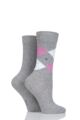Ladies 2 Pair Burlington Everyday Mix Plain and Argyle Cotton Socks - Grey