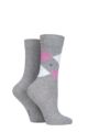 Women's 2 Pair Burlington Everyday Mix Plain and Argyle Cotton Socks - Grey