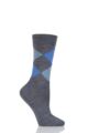 Ladies 1 Pair Burlington Marylebone Argyle Wool Socks - Charcoal / Blue