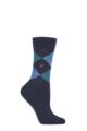 Ladies 1 Pair Burlington Marylebone Argyle Wool Socks - Navy / Green