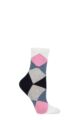 Ladies 1 Pair Burlington Bonnie Cotton All Over Blend Argyle Socks - Blue / Grey / Pink