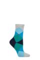 Ladies 1 Pair Burlington Bonnie Cotton All Over Blend Argyle Socks - Grey / Blue