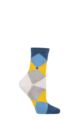 Ladies 1 Pair Burlington Bonnie Cotton All Over Blend Argyle Socks - White / Yellow