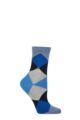 Ladies 1 Pair Burlington Bonnie Cotton All Over Blend Argyle Socks - Light Jeans