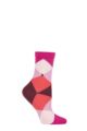 Ladies 1 Pair Burlington Bonnie Cotton All Over Blend Argyle Socks - Fuchsia