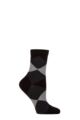 Ladies 1 Pair Burlington Bonnie Cotton All Over Blend Argyle Socks - Black