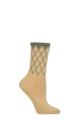 Ladies 1 Pair Burlington Mayfair Cotton Argyle Topped Socks - Beige