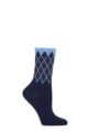 Ladies 1 Pair Burlington Mayfair Cotton Argyle Topped Socks - Navy