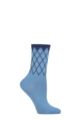 Ladies 1 Pair Burlington Mayfair Cotton Argyle Topped Socks - Light Blue