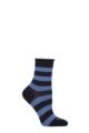 Ladies 1 Pair Burlington Aberdeen Viscose Striped Socks - Navy
